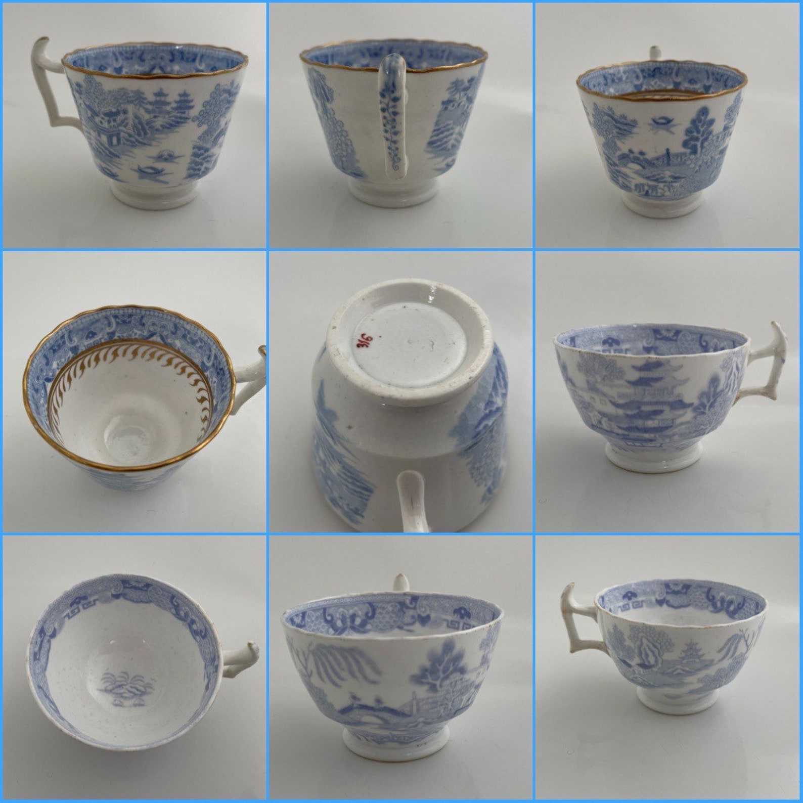 Three Chinoiserie Blue Willow Cups / Early 19th Century Willow Etsy