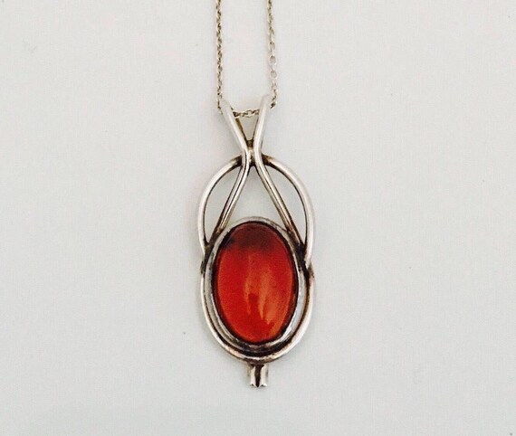 Mid Century Amber Silver Necklace.