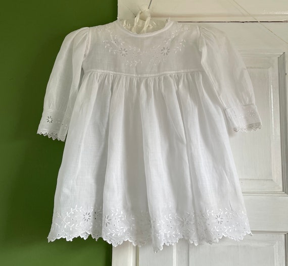 19th Century Victorian Girls Dress Cotton / White… - image 1