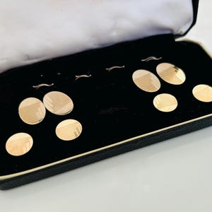 Art Deco Engine Turned Gold Tone Cufflinks and Shirt Stud Set