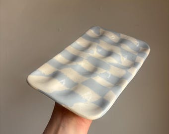 Blue and white checkered deviled egg tray