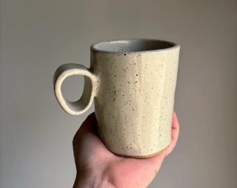 Loop handle mug with almond white glaze