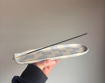 Blue and white checkered incense holder