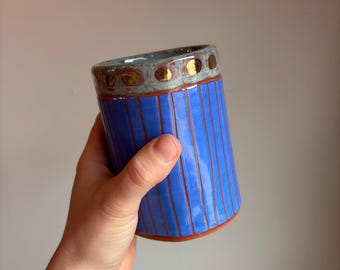 Patterned tumbler with gold luster dots