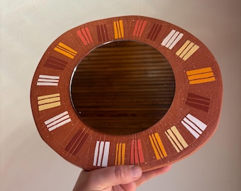 Striped terra cotta mirror wall hang
