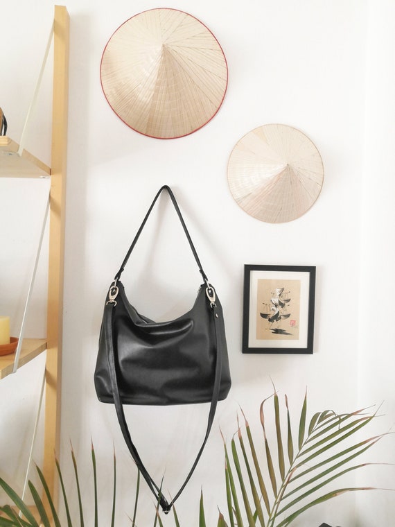 black leather hobo bag with zipper