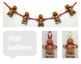 Gingerbread Man Decoration Pattern and Instructions -- DIY pdf pattern -- Christmas Garland -- Christmas Bunting Banner -- Sewing