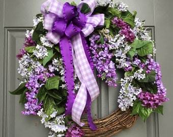 Lilac Spring Wreath for Front Door~Cottage Wreath~Mothers Day Gift~Spring Lilac Wreath~Lilac Blossoms Wreath~Spring Front Door Wreath~Lilac