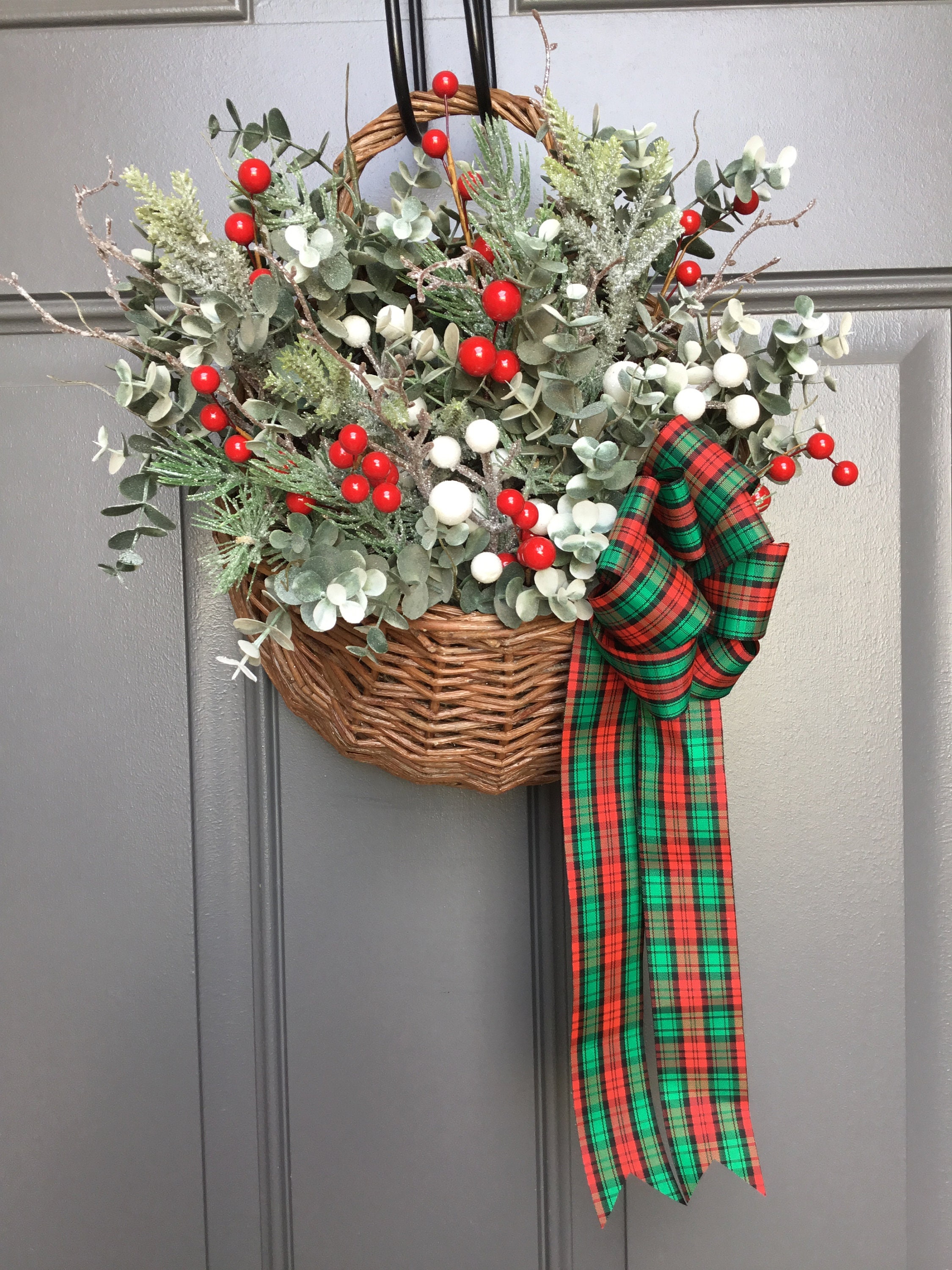 Farmhouse Front Door Christmas Basket - Domestically Speaking