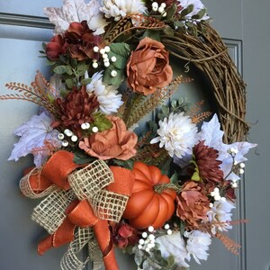 Fall Wreath for Front Door~Autumn Wreath~Wreath with Pumpkin~Autumn Porch Decor~Fall Holiday Wreath~Fall Decor~Rustic Fall~Fall Gift Wreath