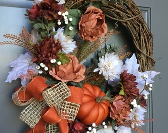 Fall Wreath for Front Door~Autumn Wreath~Autumn Porch Decor~Fall Holiday Wreath~Fall Decor~Rustic Fall