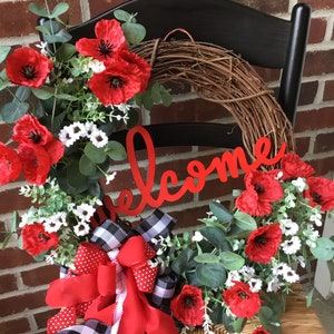 Welcome Wreath for Front Door~Red Poppy Wreath~Red Summer Wreath~Housewarming Gift~Summer Floral Wreath~Everyday Door Wreath~Home Decor-Gift