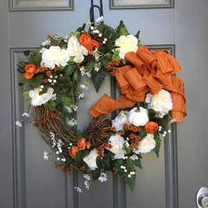 Fall Wreath for Front Door~Autumn Wreath~Pumpkin Wreath~Front Porch Decor~Grapevine Wreath~Fall Holiday~Fall Decor~Elegant Wreath~Fall