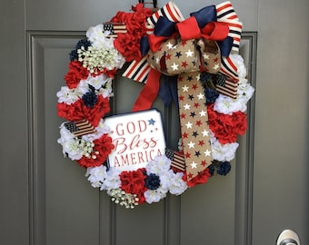 Patriotic Red White and Blue Wreath~4th of July Decor