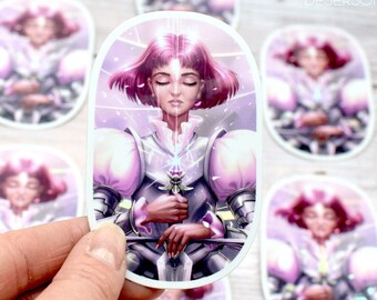 Holographic effect vinyl sticker - Joan of Arc, knight, woman power and fantasy by Marylou Deserson