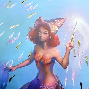 Mermay - De heksenmeermin - A5 gouden illustratie, kunstdruk door Marylou Deserson