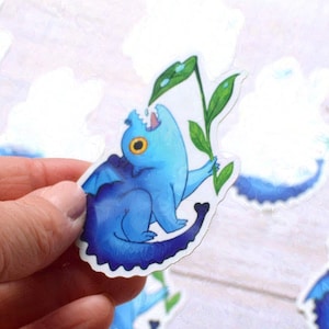 Blue derpy dragon vinyl sticker, water dragon by Marylou Deserson
