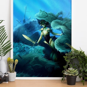 Medusa die Meerjungfrau – Gorgone, Fabelwesen – Illustration A3 Poster, Kunstdruck von Marylou Deserson