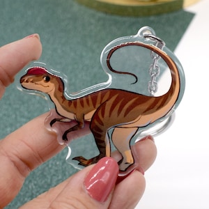 Dilophosaurus keychain , cute dinosaur, chibi, Jurassic, paleontology art