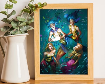 Art Impression A5 The Four Mermaids - Mermay Sea Legend Mythology by Marylou Deserson