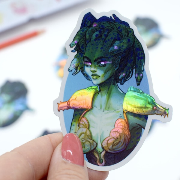 Holographic effect vinyl sticker - Medusa mermaid, Medusa Greek mythology Gorgon, fantasy by Marylou Deserson