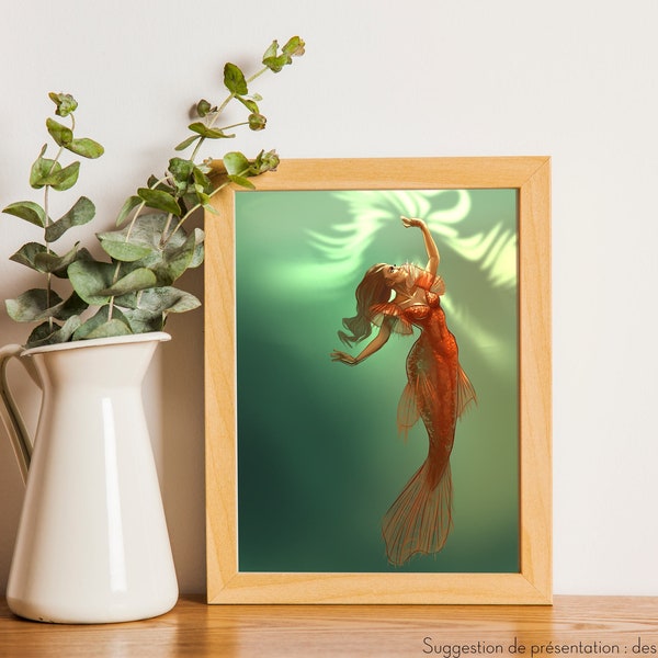 Art print A5 The Mermaid redfish - Aglaopheme Aglaope Nordic mythology ocean Mermay