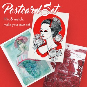 Set de cartes postales, papeterie de correspondance - 31 modèles au choix- Dessins originaux - impression haute qualité - Marylou Deserson