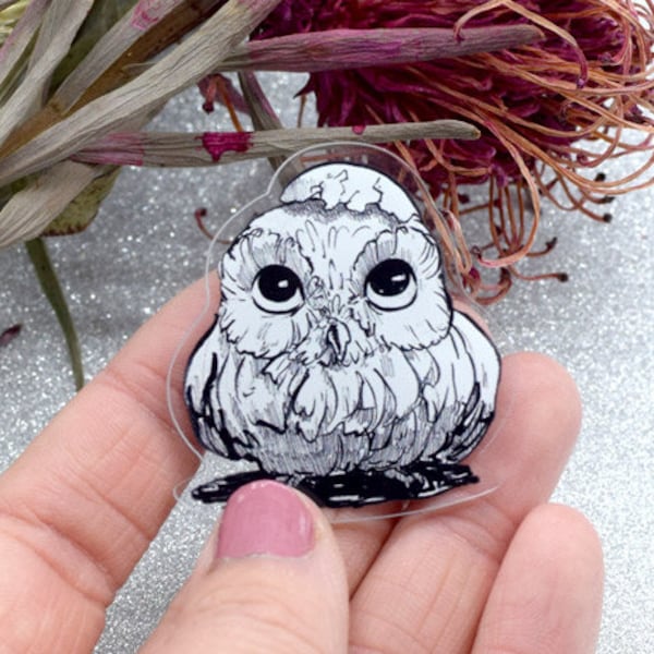 Pin cute little owl black and white acrylic