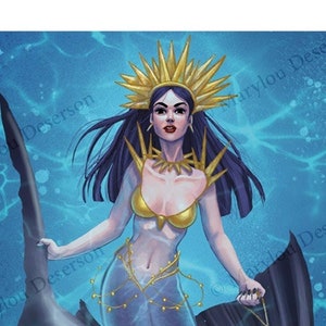 Lámina artística "La Sirena y el Pez Espada" - Aglaophème, Aglaopé, Mitología Nórdica, Océano, Papel de Creación A4 de Alta Calidad, Mermay