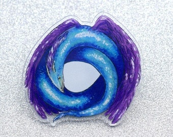 Pin Dragon ailé bleu et violet, Ouroboros, Basilic, serpent, créature fantastique