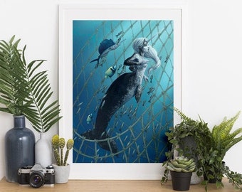 Mermay - The Narwhal Mermaid - Illustration A3 Poster, art print by Marylou Deserson