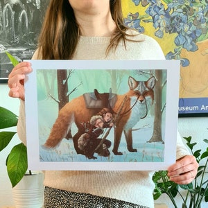 The huntress and her fox - Goddess of hunting, Skadi, Artemis, viking vibes - Illustration A3 Poster, art print by Marylou Deserson image 2