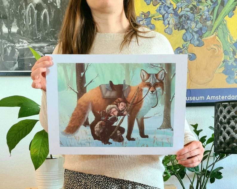 The huntress and her fox - Goddess of hunting, Skadi, Artemis, viking vibes - Illustration A3 Poster, art print by Marylou Deserson image 2