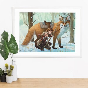 The huntress and her fox - Goddess of hunting, Skadi, Artemis, viking vibes - Illustration A3 Poster, art print by Marylou Deserson image 3