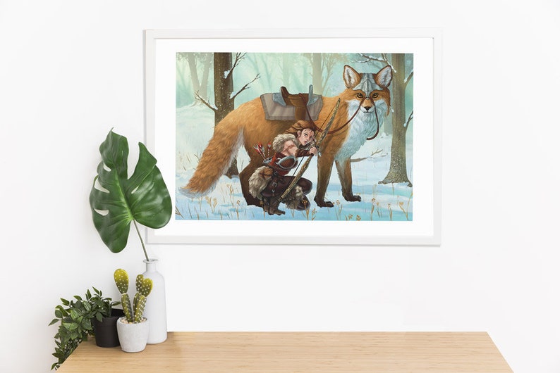 The huntress and her fox - Goddess of hunting, Skadi, Artemis, viking vibes - Illustration A3 Poster, art print by Marylou Deserson image 3