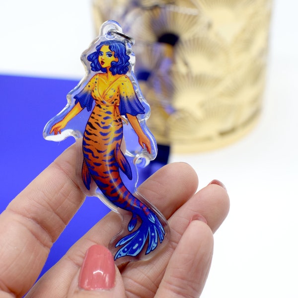 Porte-clés sirène poisson ange jaune et bleu, fashion, mermay, par Marylou Deserson