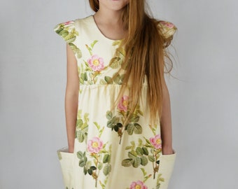 Girls Pinafore Dress Sewing Pattern PDF, Rosy Posy Design