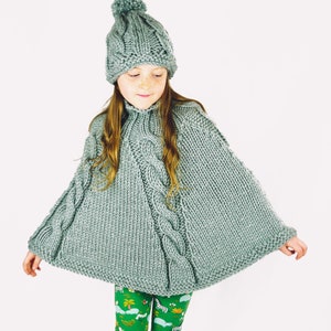 Childs Poncho Knitting Pattern, Girls Knitted Poncho pattern, Cable Poncho and Hat, Poncho Knitting pattern PDF,