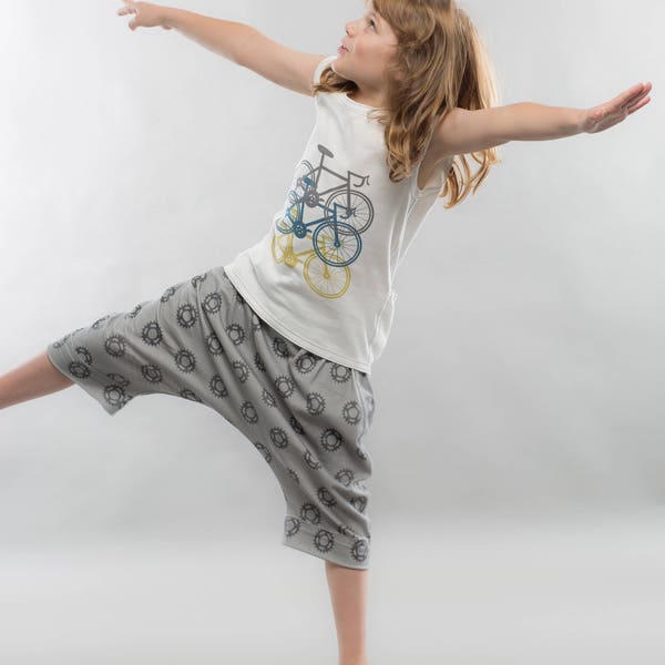 Harem shorts sewing pattern for kids with long pants option. MC Hammer pants pattern. Adaptive clothing.