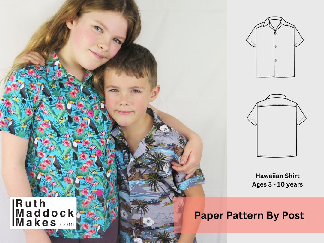 Kids Hawaiian Shirt Sewing Pattern Pattern, Tropical Print Shirt Pattern PDF, Ages 3 to 10 Years