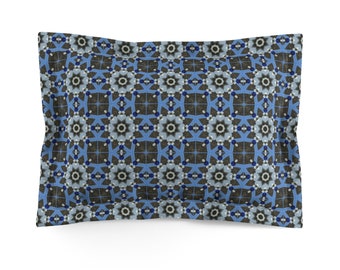 Taie d'oreiller en microfibre à motif de courtepointe bleue - Housse d'oreiller en microfibre - Literie minimaliste géométrique - Design d'intérieur standard et très grand lit