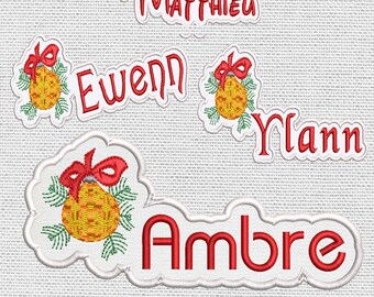 first name embroidered Christmas decor to sew or iron 16 sizes, 40 writing fonts