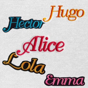 embroidered first name to sew or iron 16 sizes, 40 writing fonts