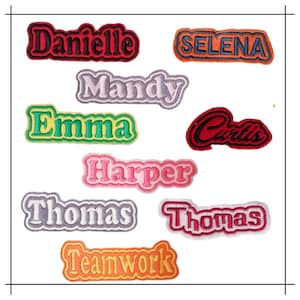 embroidered first name to sew or iron 16 sizes, 40 writing fonts