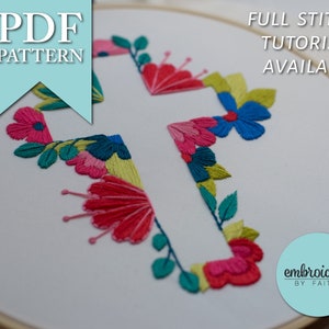 Floral Cross Christian Contemporary Beginner Hand Embroidery Hoop Art PDF Instant Download Pattern