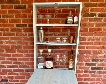 Vintage Blue Murphy Bar, Wall Mount Bar, Liquor Cabinet, Wall Mounted Folding Table