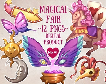 Magical Fair Clipart Set - Hand Drawn Digital Art for Fantasy Scrapbooking, DnD Characters, DnD Adventures, Magical Art & Fantasy Projects