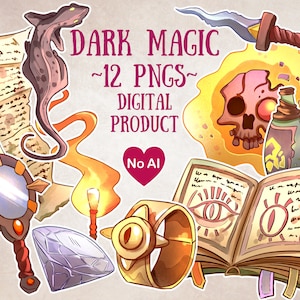 Dark Magic Clipart, DnD Spells Clipart, DnD Spellbook, Digital DnD Sticker PNG, Wizard, Warlock, RPG Scrapbooking, Black Magic, RPG Items