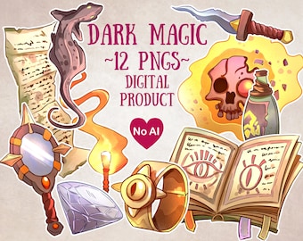 Dark Magic Clipart, DnD Spells Clipart, DnD Spellbook, Digital DnD Sticker PNG, Wizard, Warlock, RPG Scrapbooking, Black Magic, RPG Items