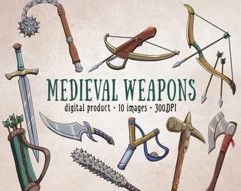 Fantasy Clipart, Medieval Weapons PNG, Fantasy Weapons PNG, Fantasy Scrapbooking, Dungeons and Dragons Fighter Set, Sword PNG